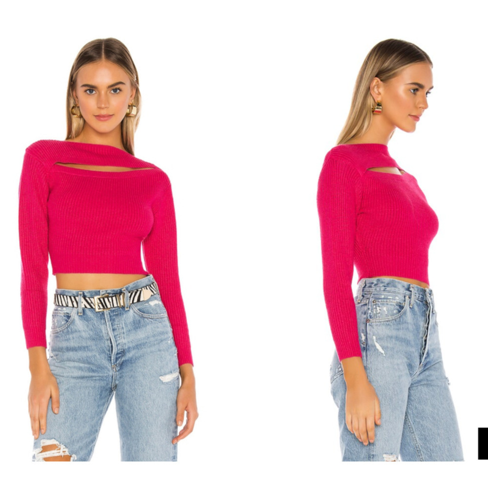 Superdown Barbiecore Pink Sweater Mean Girls *Small Cut Out Keyhole 3/4 Sleeve